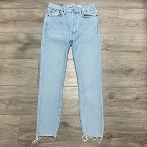REDONE 90’s High Rise Crop Jean Frayed Hem Womens 28 Blue